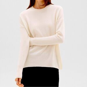 Theory F078706R white ivory 100% cashmere sweater classic minimalist crew neck L